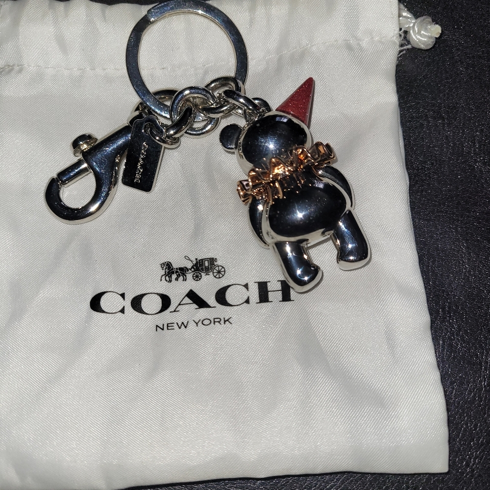 Coach Metallic Bear Keychain with Red Accent